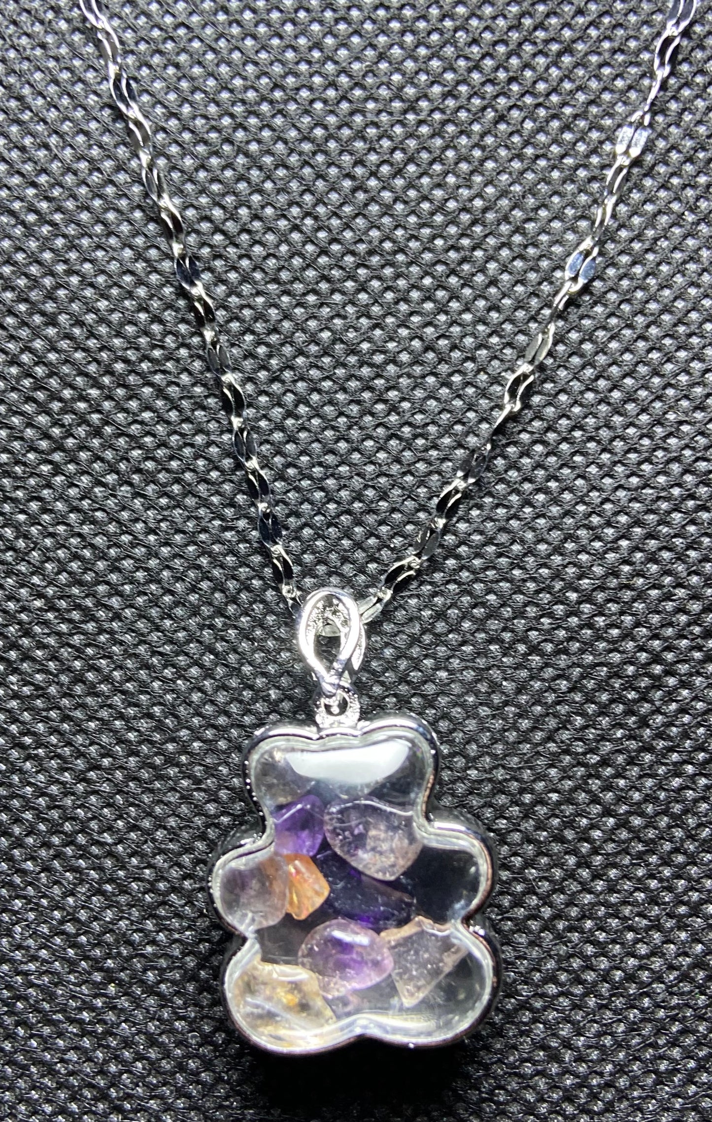 Amethyst Stone Chips/Bear Pendant