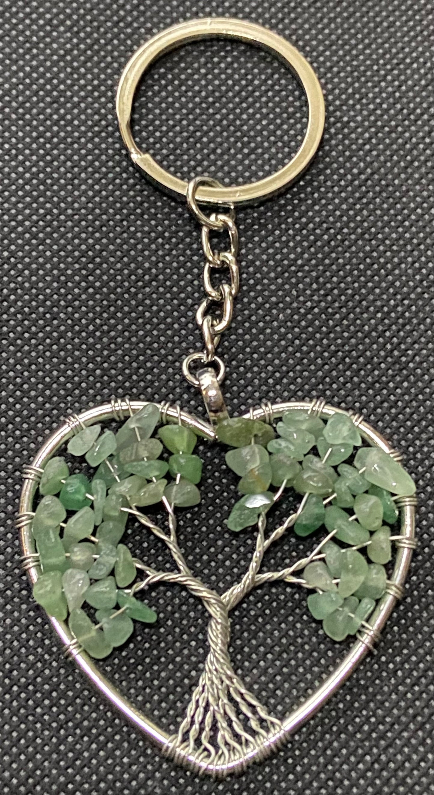 Green Aventurine Heart-Shaped Tree of Life Keychain $4.50