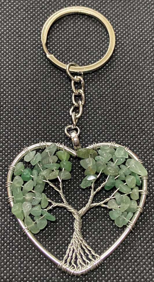 Green Aventurine Heart-Shaped Tree of Life Keychain $4.50