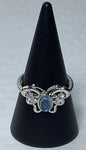 Aquamarine Butterfly adjustable ring, stainless steel