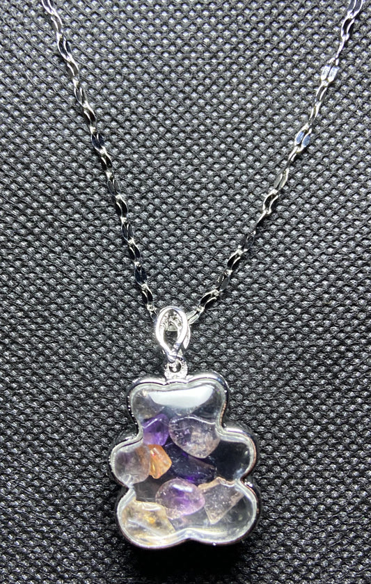 Amethyst Stone Chips/Bear Pendant